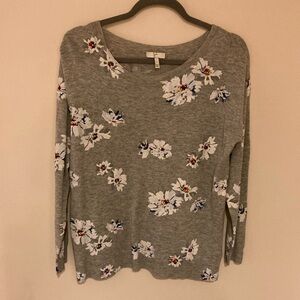 Joie Eloisa B Floral Heather Grey Lightweight Sweater S